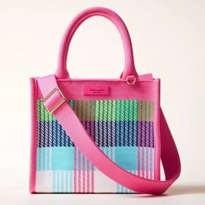 kate spade Bright Pink Multicolor Plaid Canvas Tote